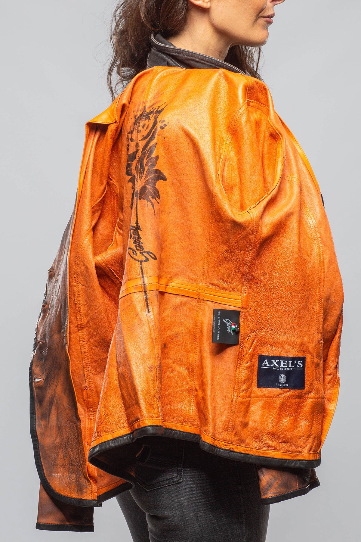 Axel's Renegade by Garrett Sarge Washed Lambskin Jacket In Charred Squash Ladies - Outerwear - Leather