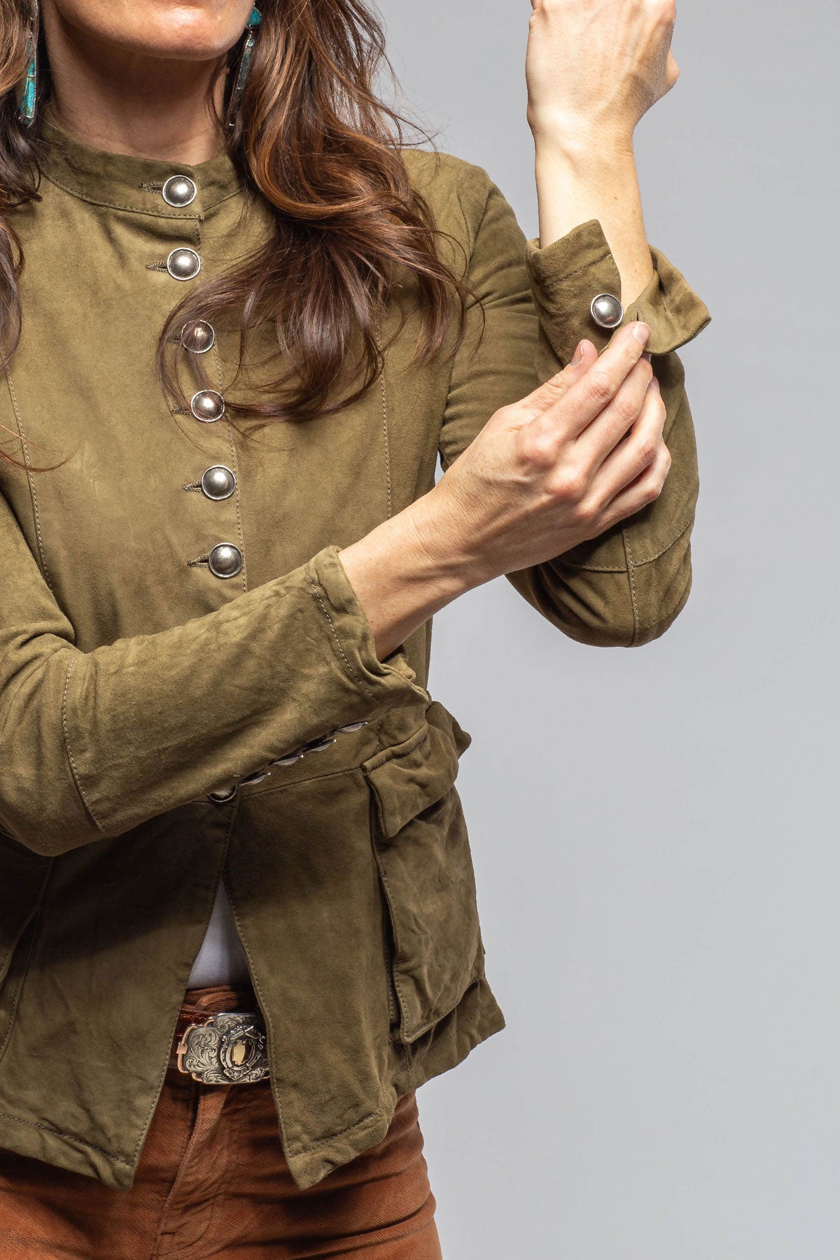Axel's Renegade by Garrett Scarlet Washed Suede Shirt In Sage Ladies - Outerwear - Leather