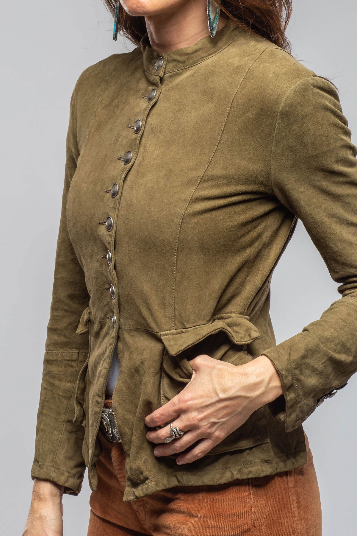 Axel's Renegade by Garrett Scarlet Washed Suede Shirt In Sage Ladies - Outerwear - Leather