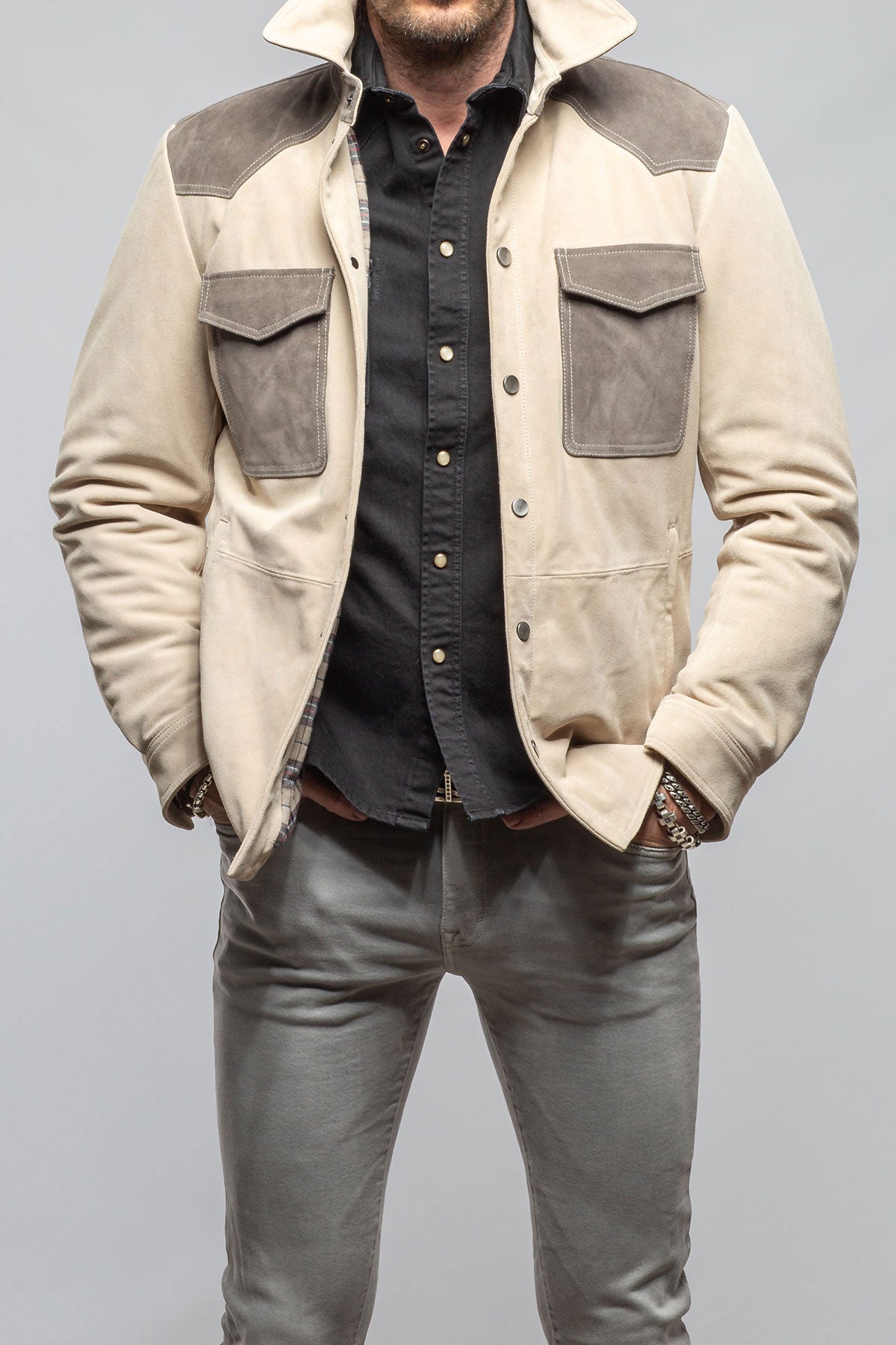 Axel's Stil Aimone Colorblock Suede Shirt Jacket Mens - Outerwear - Leather