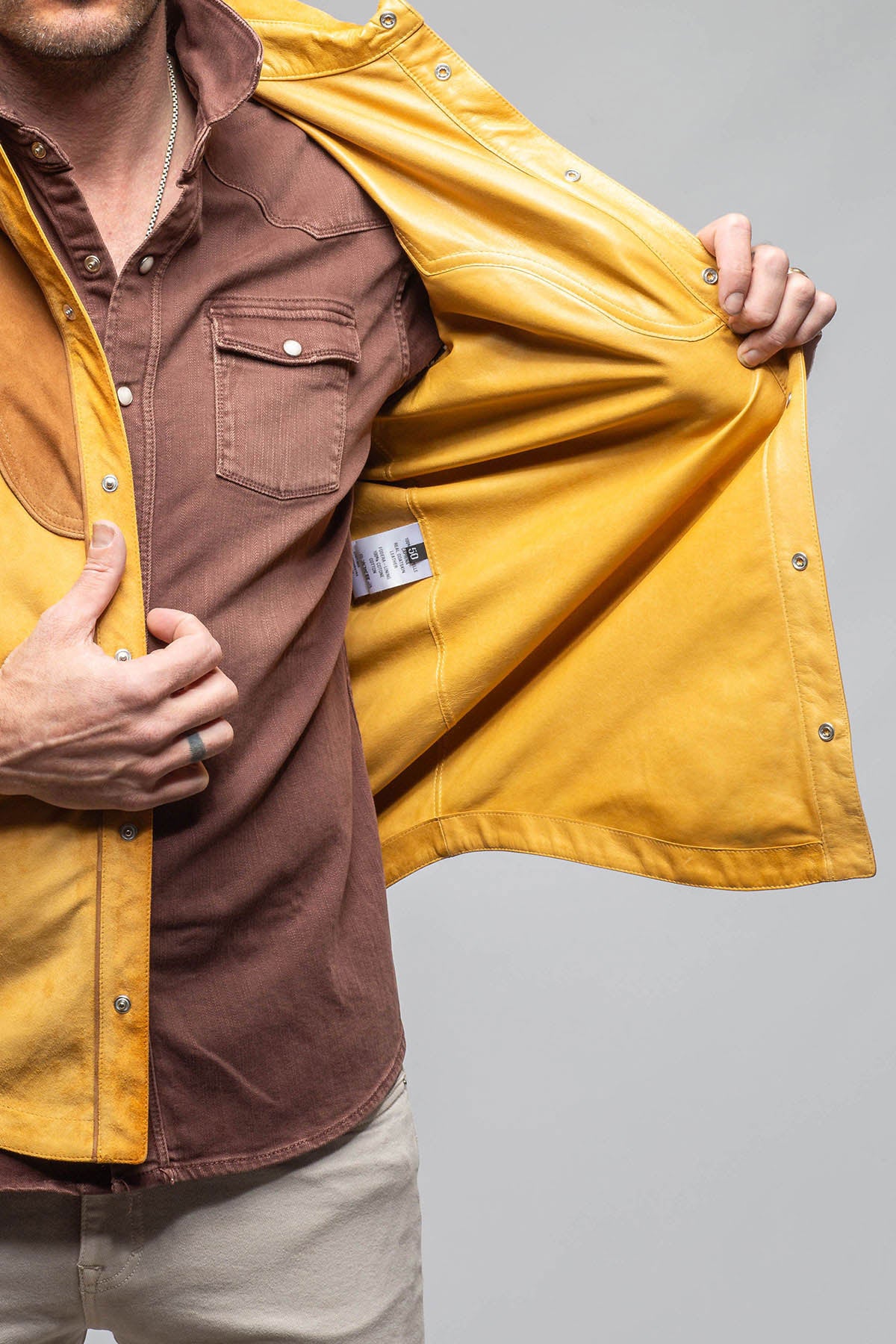Corzo Western Suede Overshirt In Yellow | Mens - Outerwear - Leather | Axel's Stil