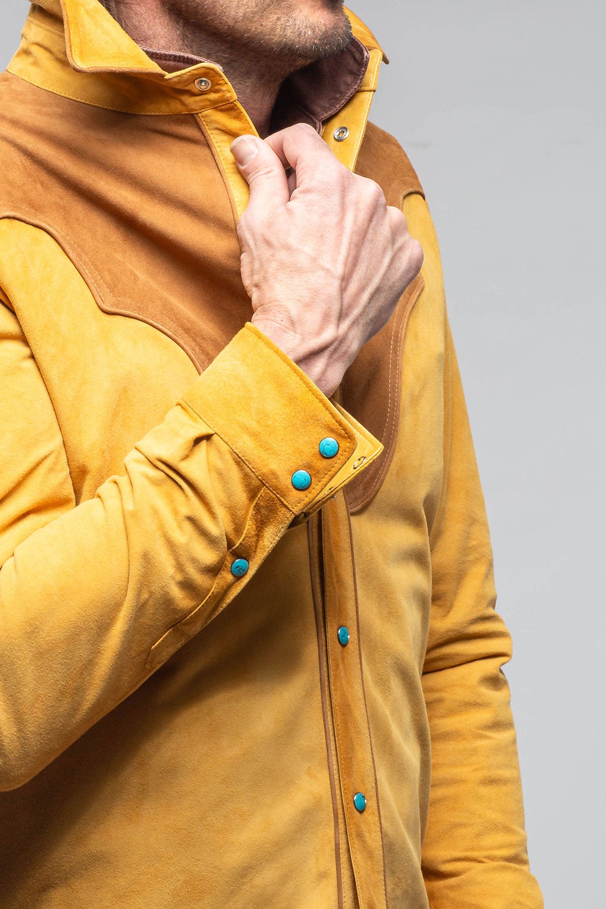 Corzo Western Suede Overshirt In Yellow | Mens - Outerwear - Leather | Axel's Stil
