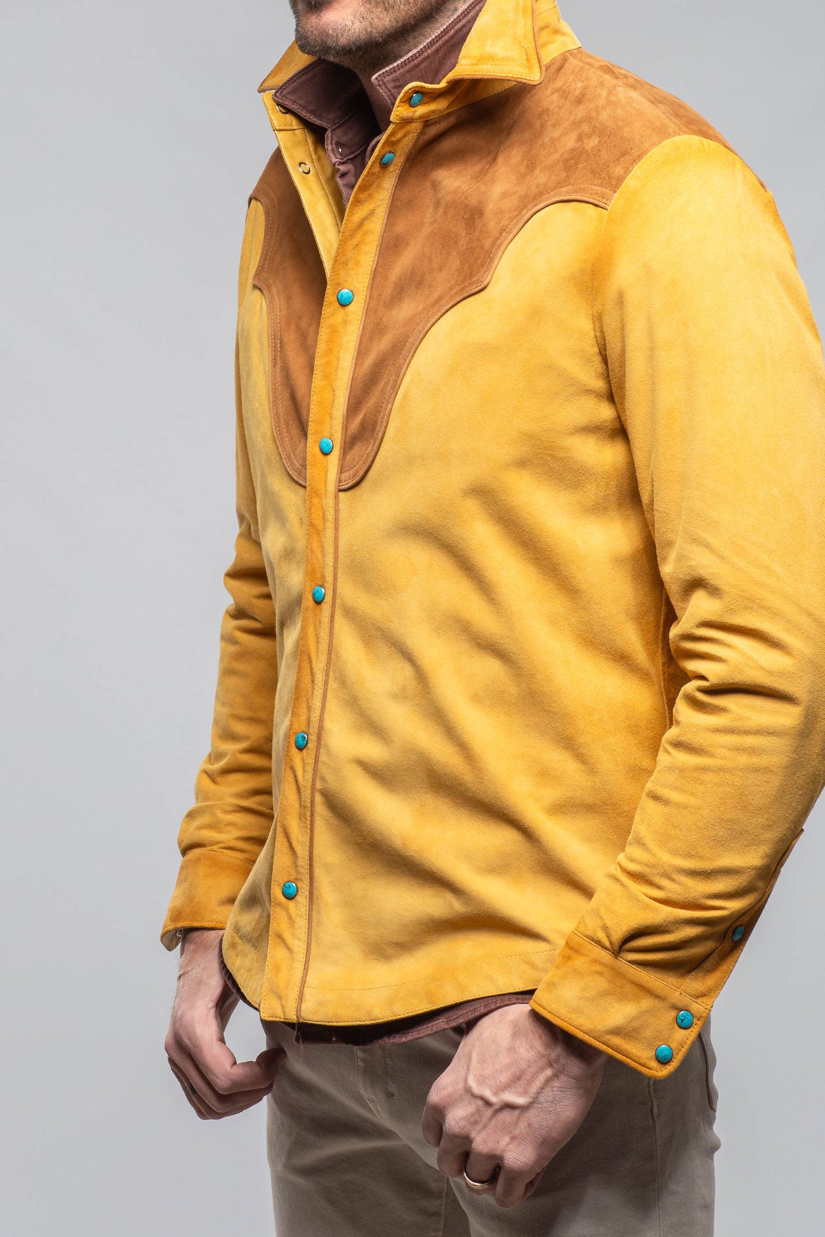 Corzo Western Suede Overshirt In Yellow | Mens - Outerwear - Leather | Axel's Stil
