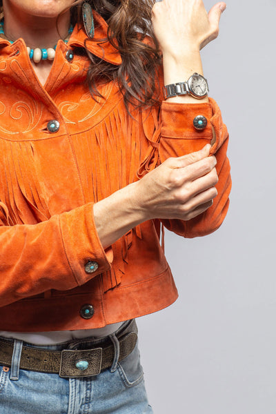 Ruby Embroidered Fringe Jacket In Poppy | Ladies - Outerwear - Leather | Axel's Stil