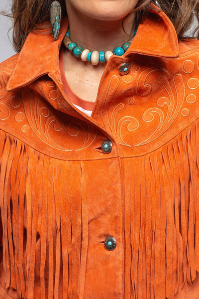 Ruby Embroidered Fringe Jacket In Poppy | Ladies - Outerwear - Leather | Axel's Stil