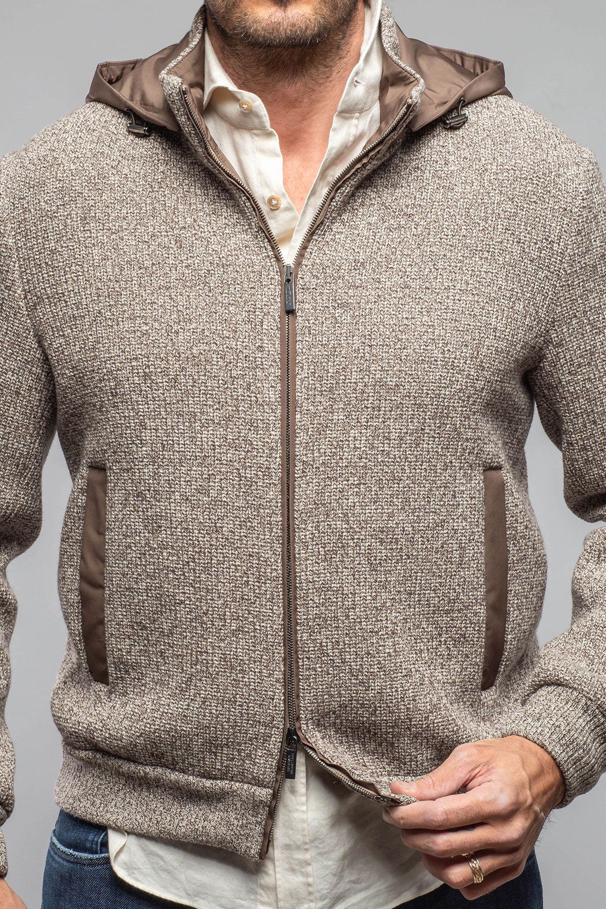 Massi Sweater Jacket In Grey and Beige | Mens - Outerwear - Cloth | Axels-BDSR