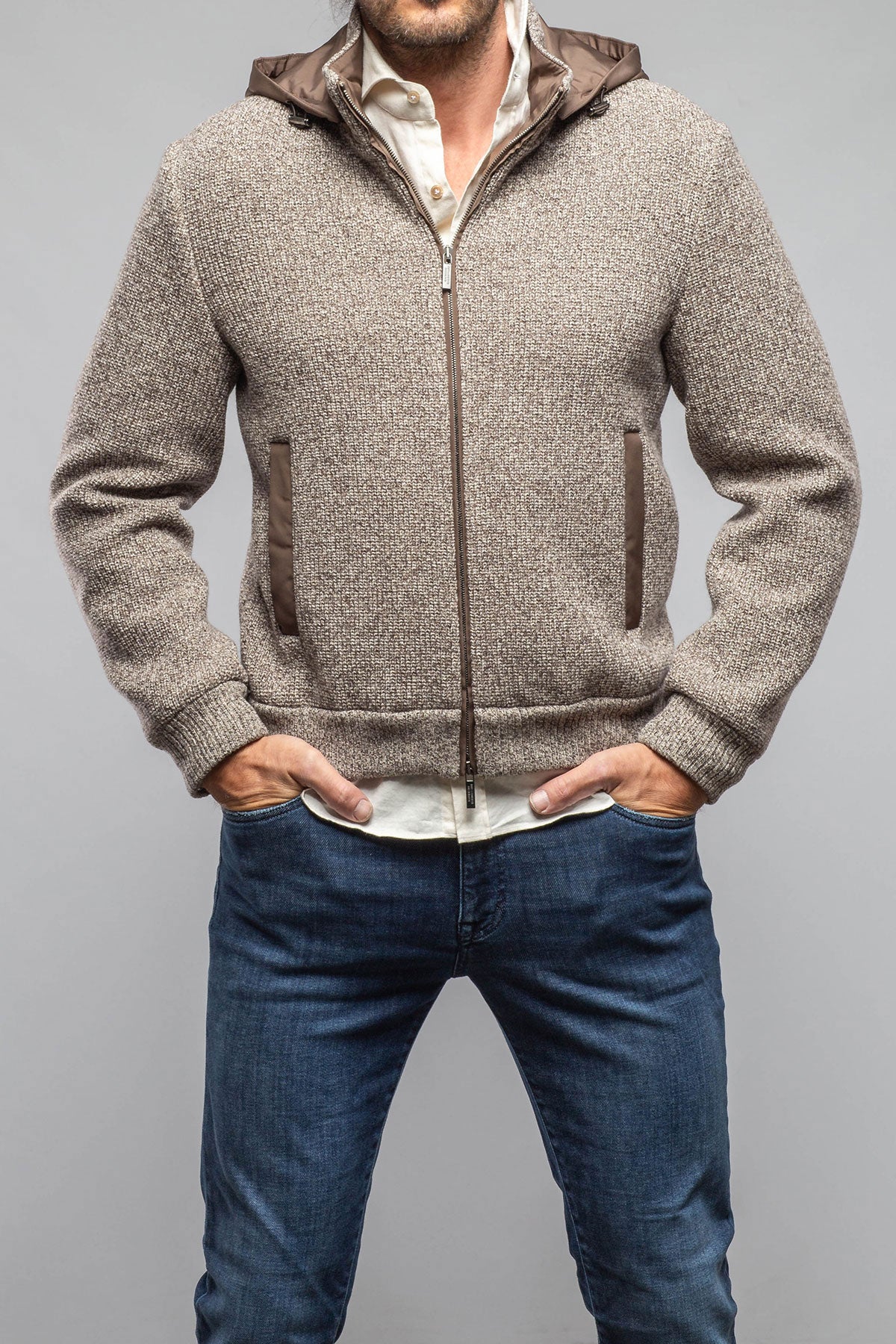 Massi Sweater Jacket In Grey and Beige | Mens - Outerwear - Cloth | Axels-BDSR
