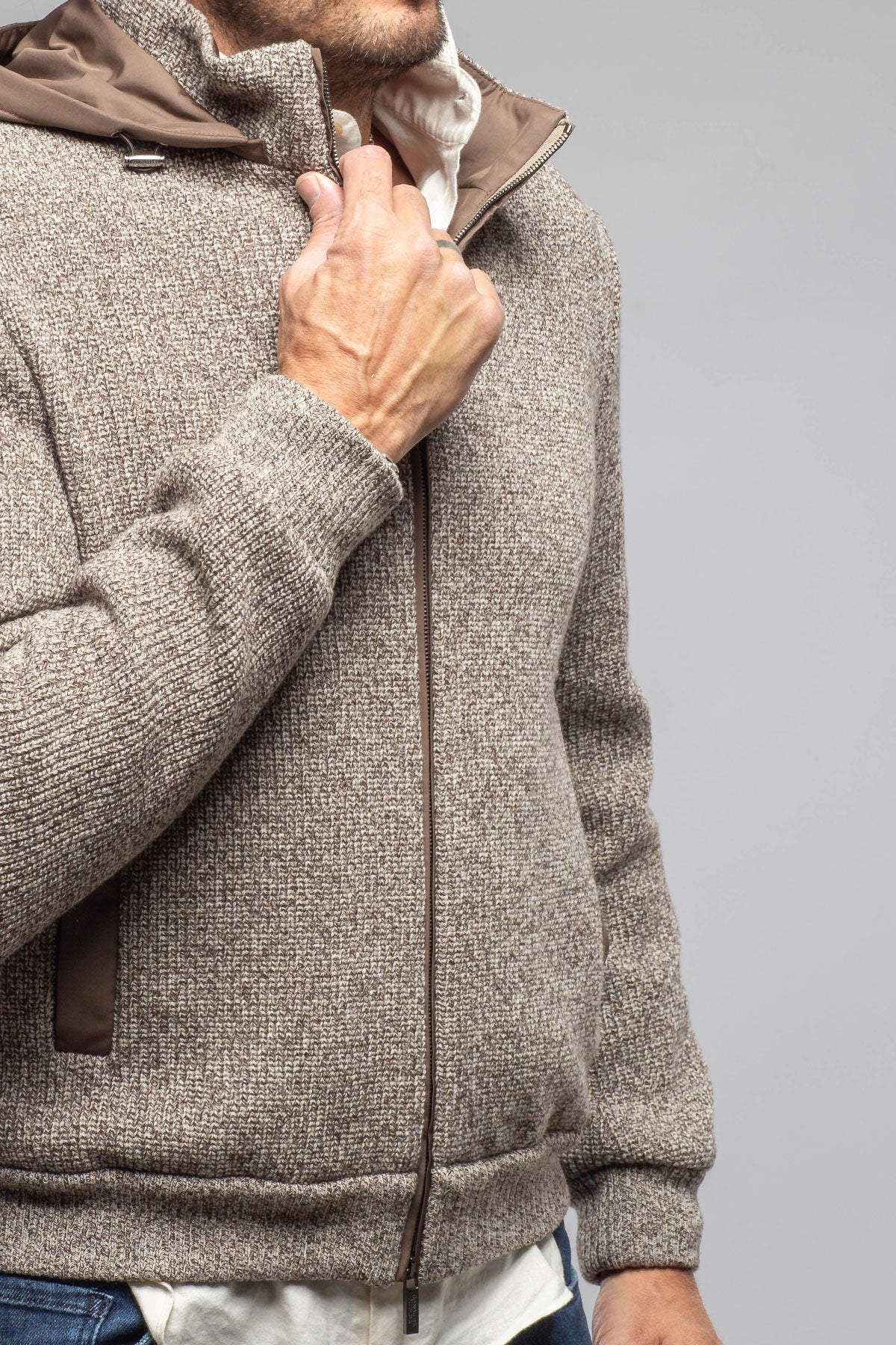 Massi Sweater Jacket In Grey and Beige | Mens - Outerwear - Cloth | Axels-BDSR