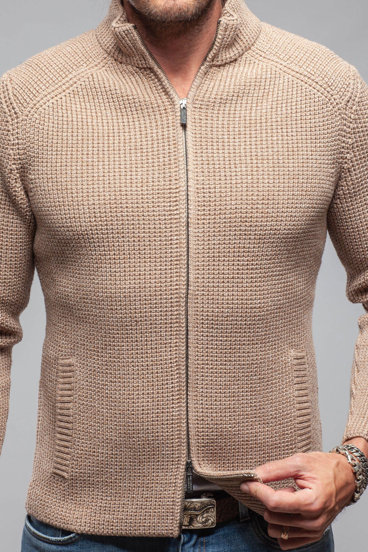Axels-BDSR Timberline Woven Sweater Jacket In Beige Mens - Sweaters