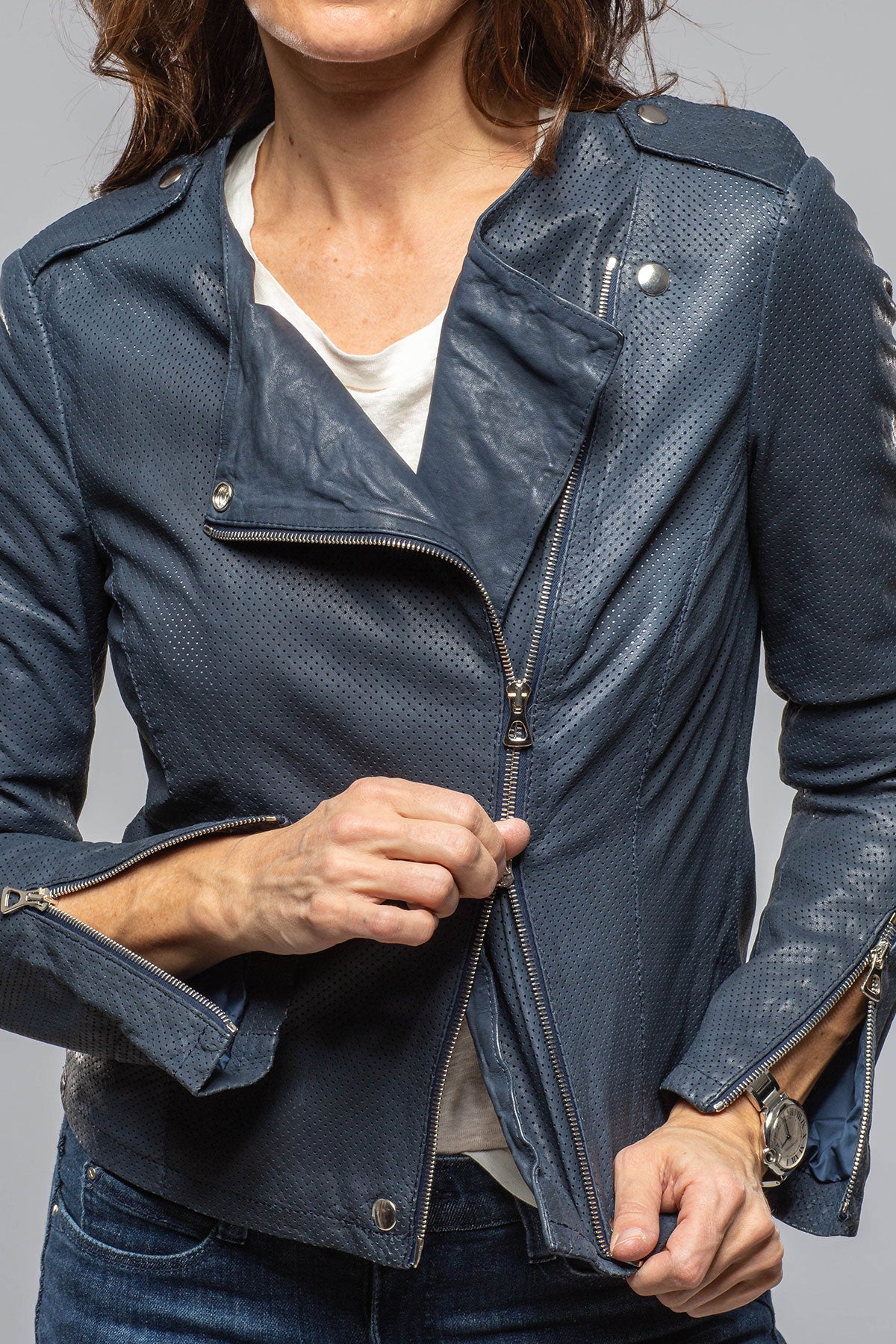 Chrissie Perforated Leather Side Zip | Ladies - Outerwear - Leather | Axels