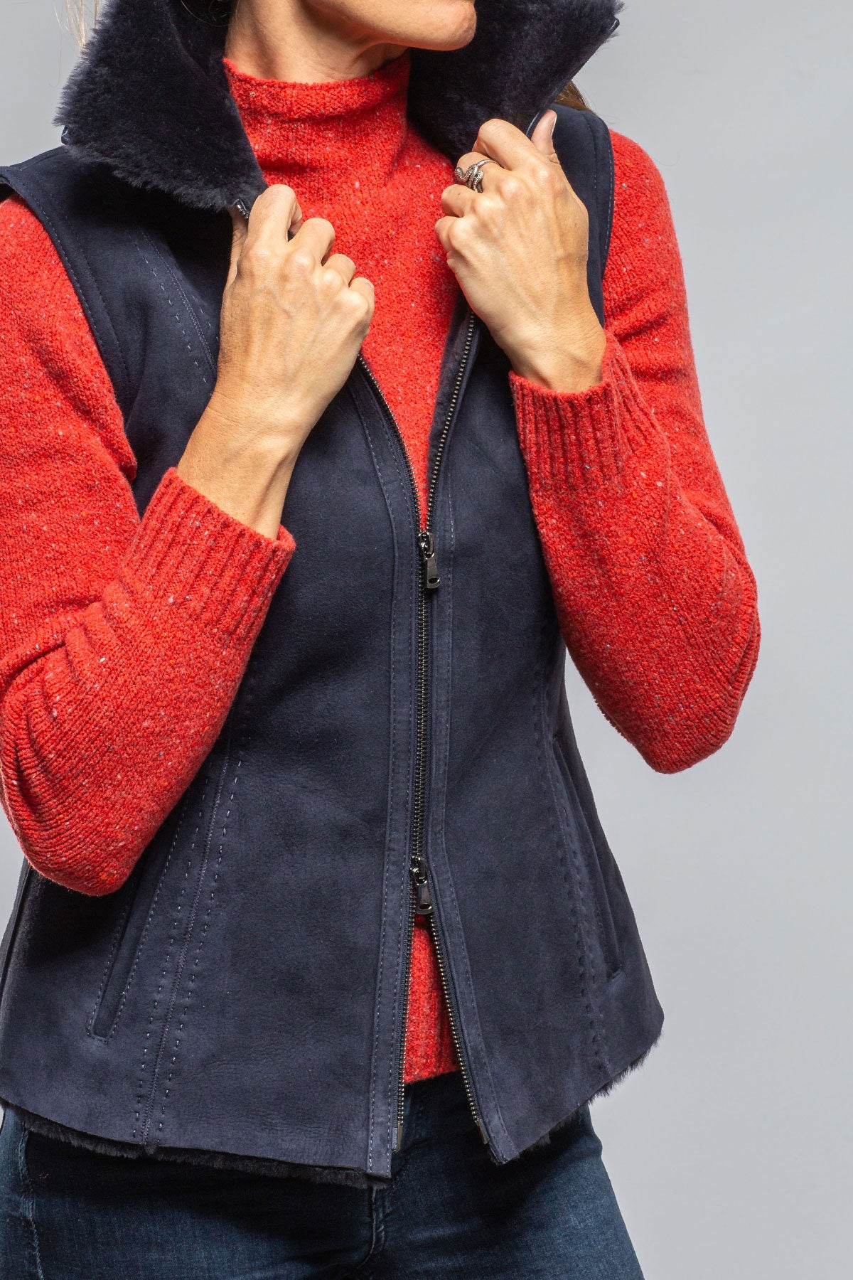 Axels Geneva Shearling Vest In Blue Ladies - Outerwear - Shearling