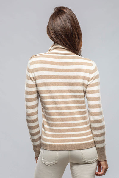 Axels Georgi Cashmere Striped Button Collar In Camel/White Ladies - Sweaters