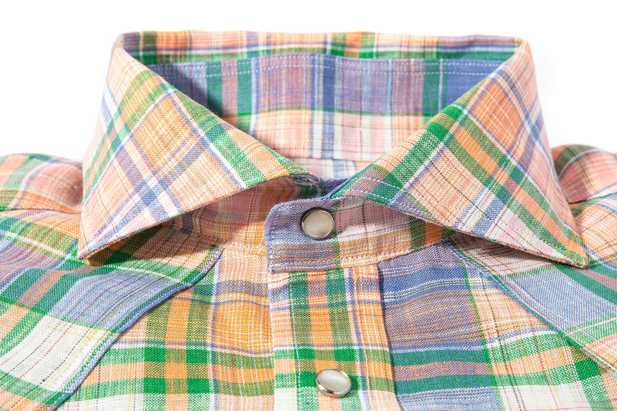 Axels-Is Western Linen In Orange Purple and Green Mens - Shirts - Dress