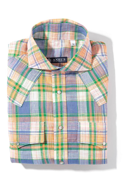 Axels-Is Western Linen In Orange Purple and Green Mens - Shirts - Dress