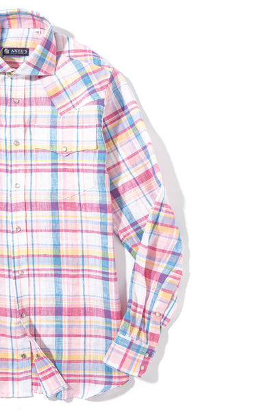 Axels-Is Western Linen In Pink and Purple with Yellow Mens - Shirts - Dress