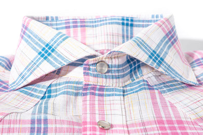 Axels-Is Western Linen In Pink Blue and White Mens - Shirts - Dress