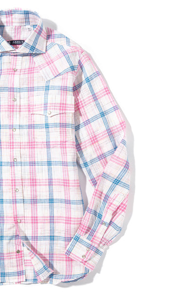 Axels-Is Western Linen In Pink Blue and White Mens - Shirts - Dress