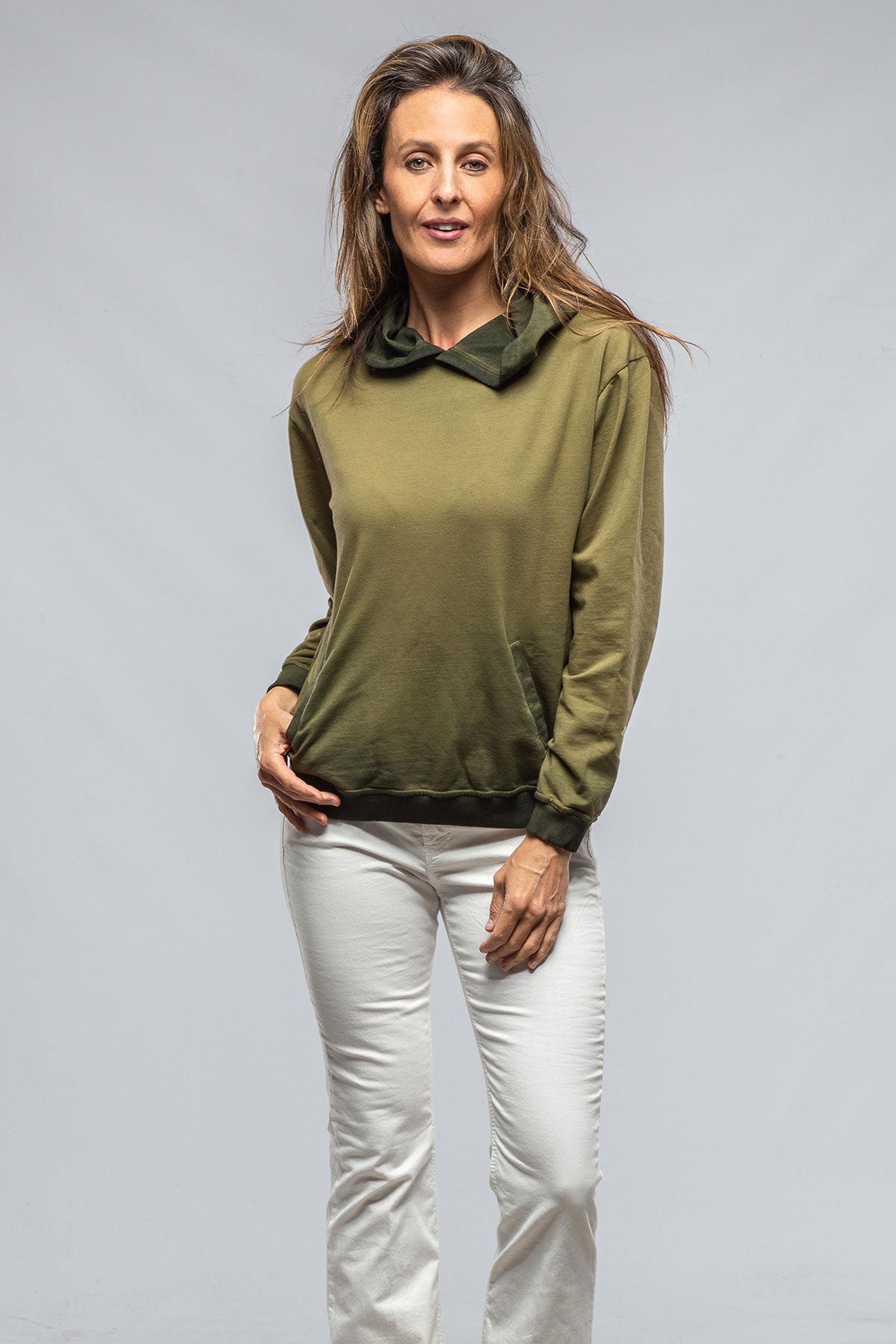 Axels Premium Denim Caspian Cropped Hoodie In Washed Green Ladies - Tops