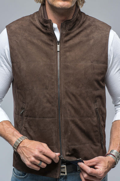 Baldassari Rye Suede Vest In Chocolate Mens - Outerwear - Leather