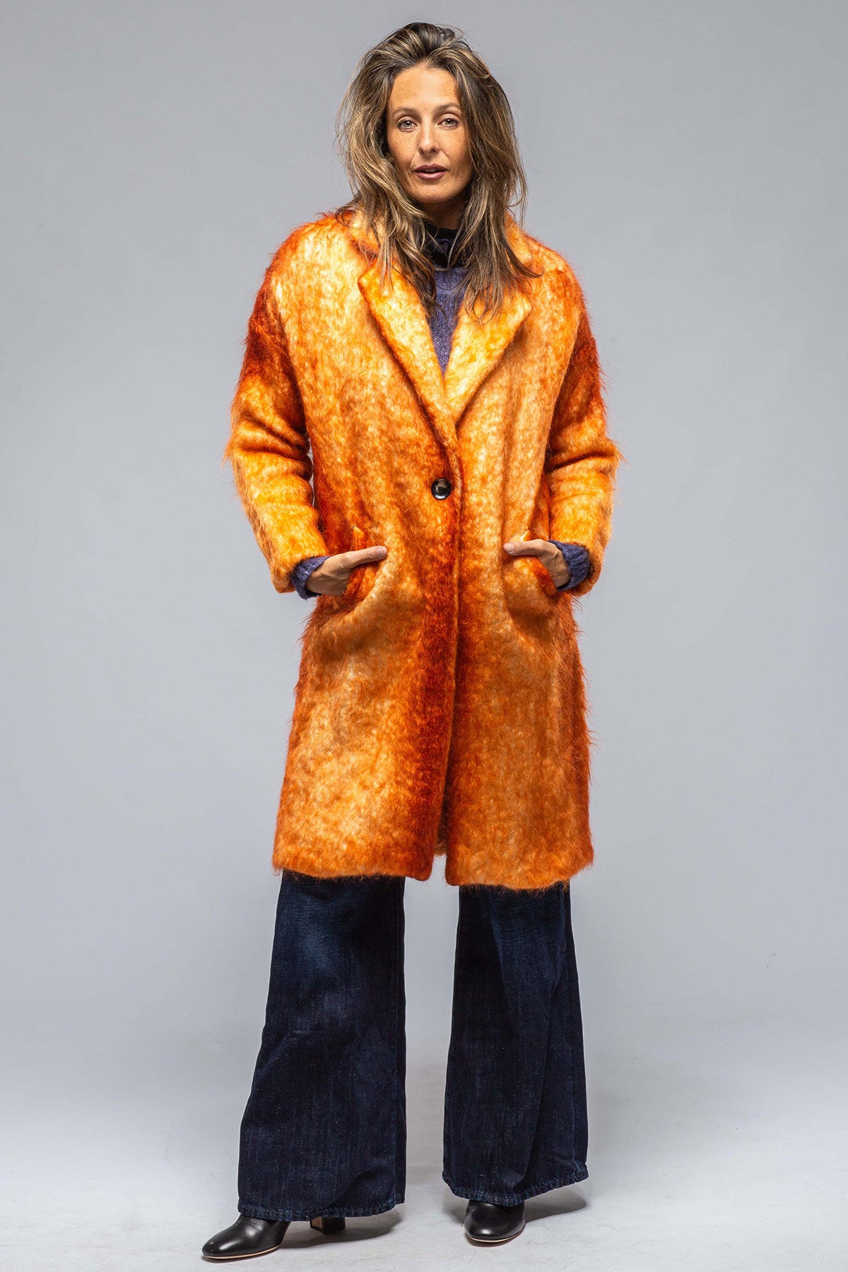 Fiona Mohair Wool Coat In Orange Rust