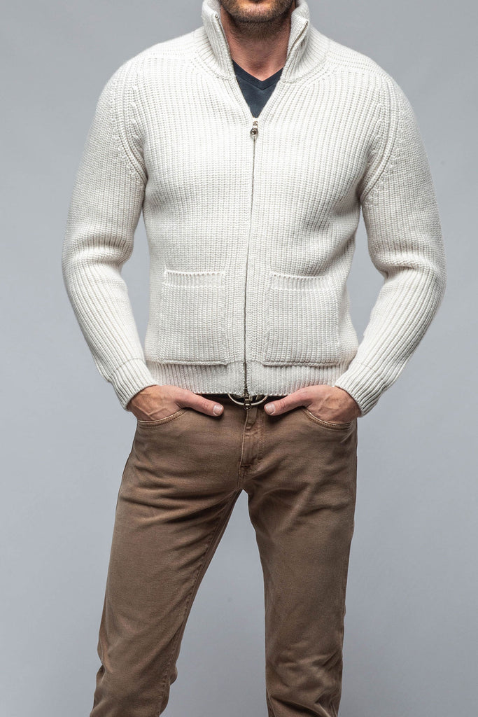 Galway Chunky Cashmere Full Zip in Whisp | Mens - Sweaters