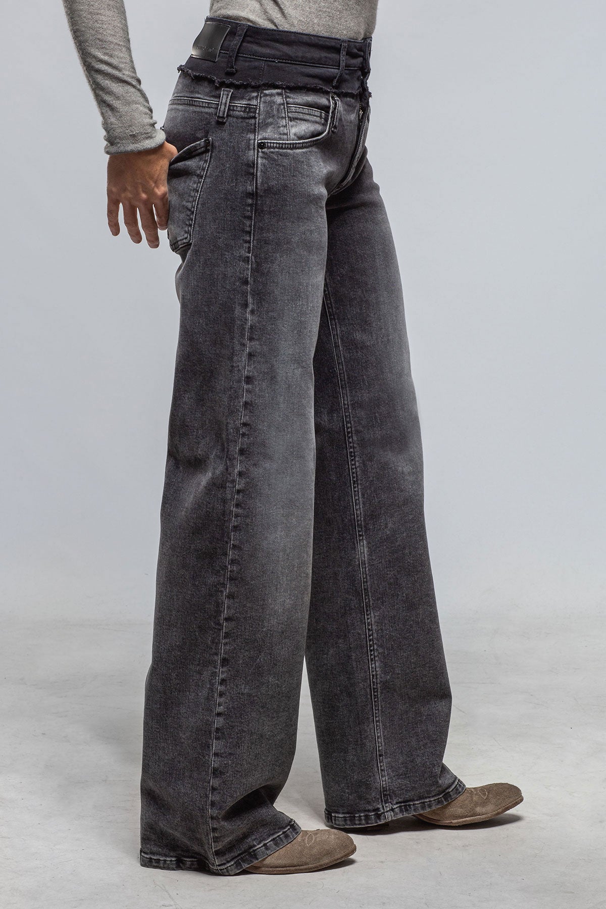 Cambio Shannen Wide Leg Charcoal W/ Black Waist Band Ladies - Pants - Jeans