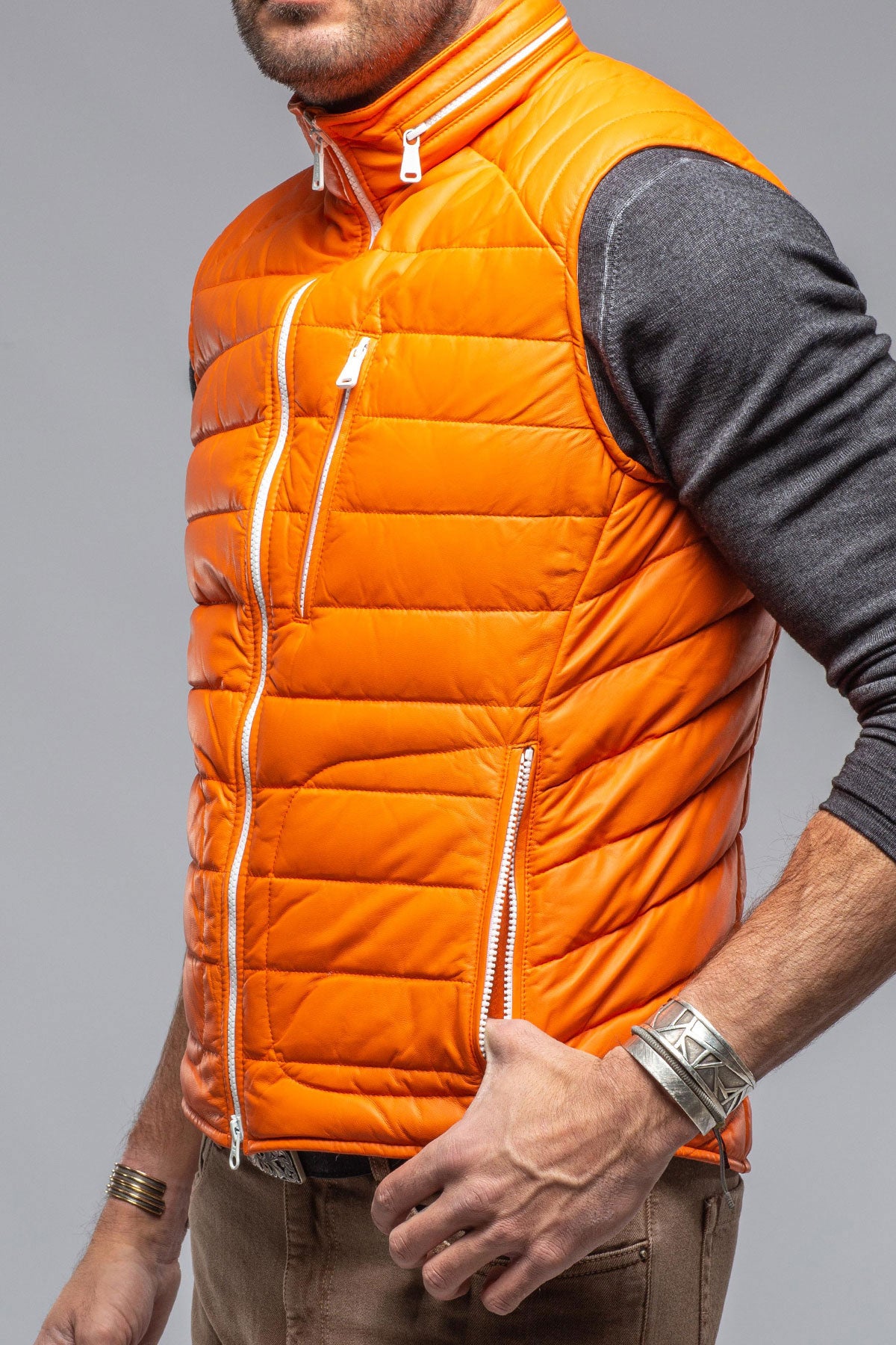 Saxan Leather Vest In Orange