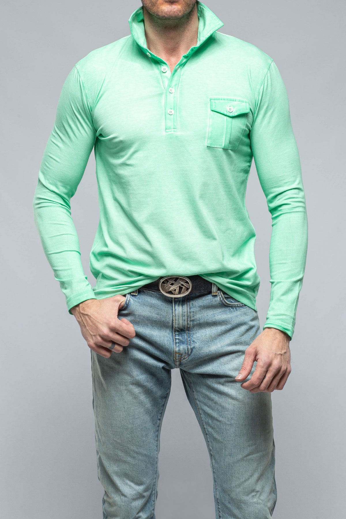 Cafe Paco LS Polo Shirt In Light Mint | Mens - Shirts - Polos | Dune