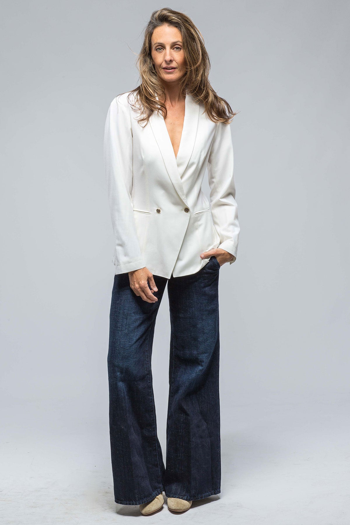 Adeline Gauze Blazer In White | Ladies - Tailored - Jackets | Nells Nelson