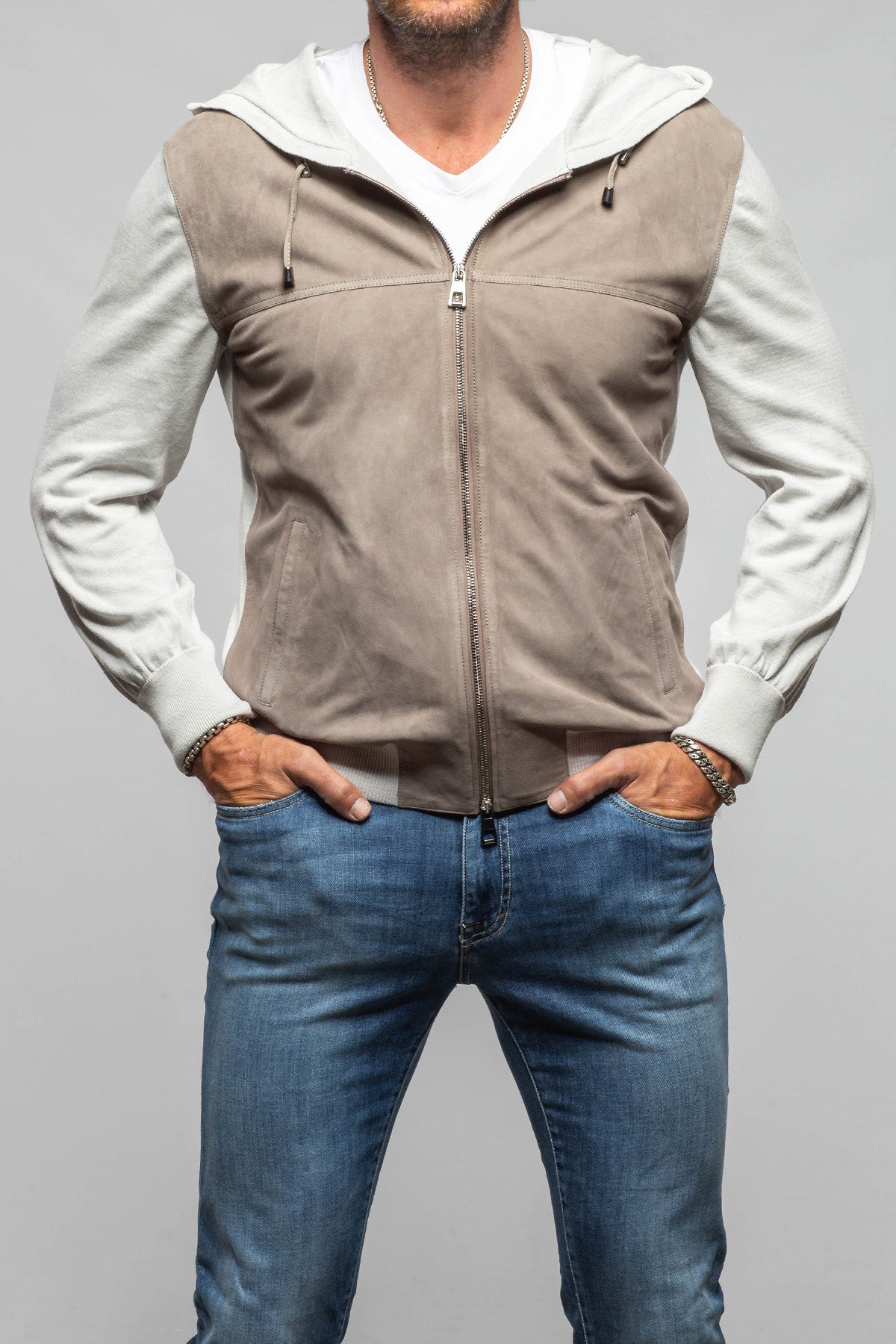 DiBello Hughes Suede & Knit Jacket In Grigio Samples - Mens - Outerwear - Leather