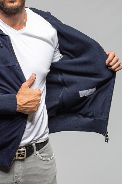 DiBello Hughes Suede & Knit Jacket In Navy Samples - Mens - Outerwear - Leather
