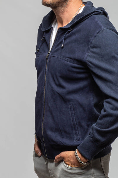 DiBello Hughes Suede & Knit Jacket In Navy Samples - Mens - Outerwear - Leather