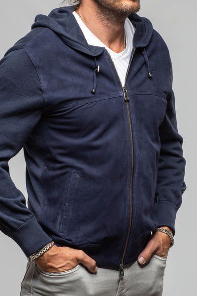 DiBello Hughes Suede & Knit Jacket In Navy Samples - Mens - Outerwear - Leather
