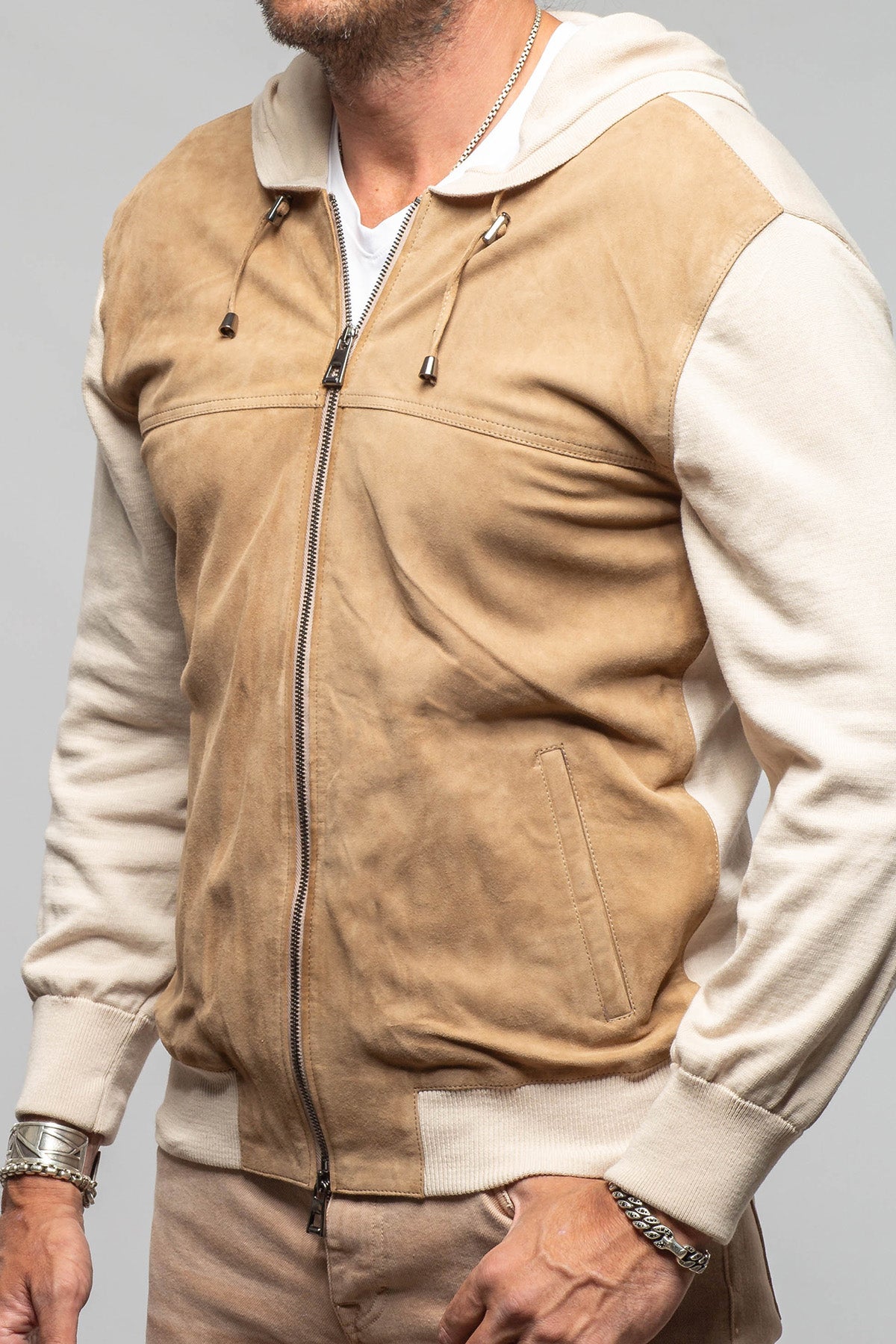 DiBello Hughes Suede & Knit Jacket In Tan/Beige Samples - Mens - Outerwear - Leather