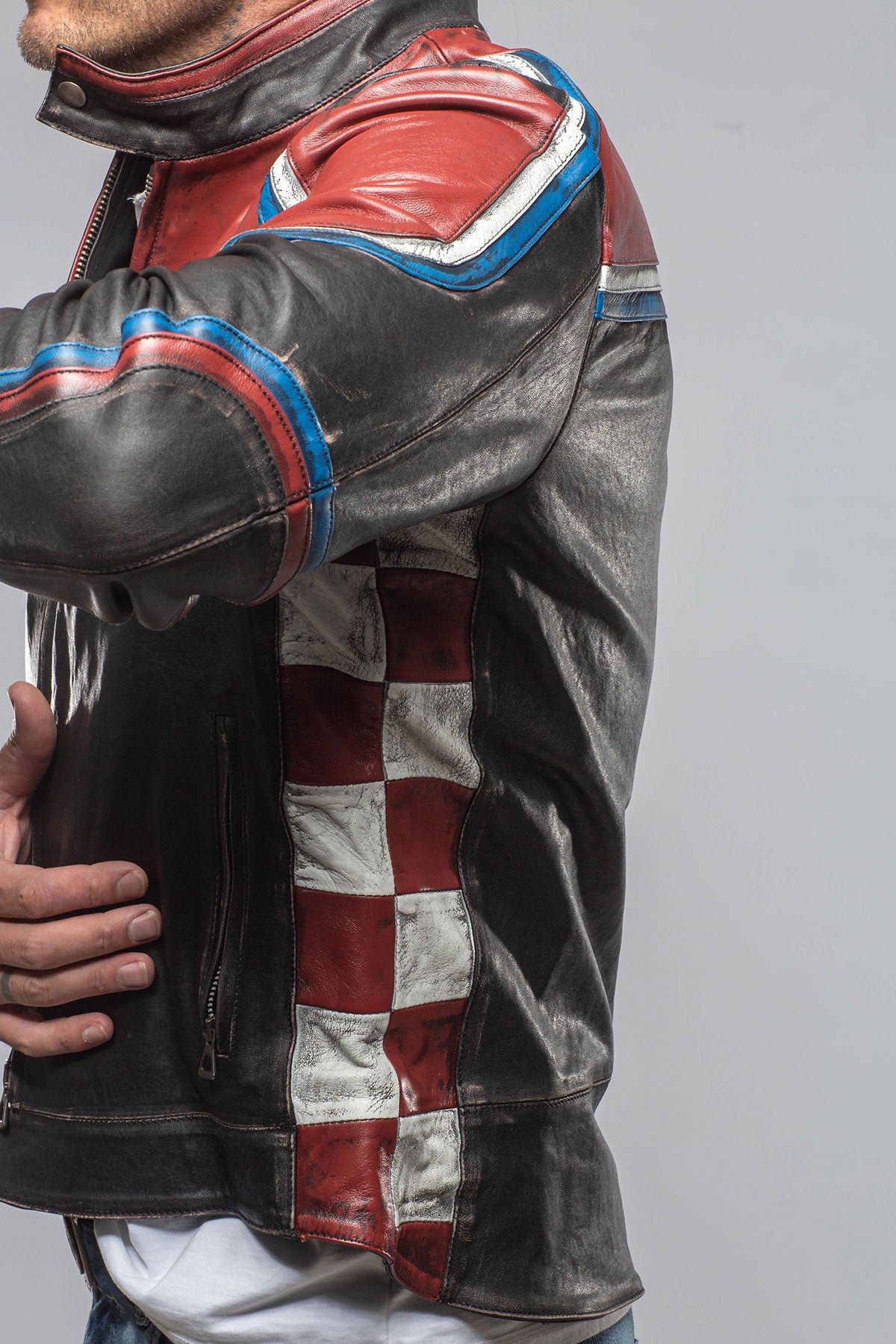 Retro Biker Jacket In Burgundy, White