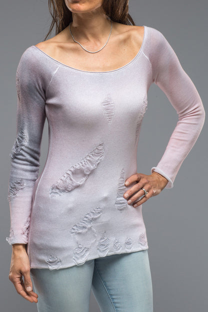 Silvia Knit Top With Distressed Details In Smokey Rose