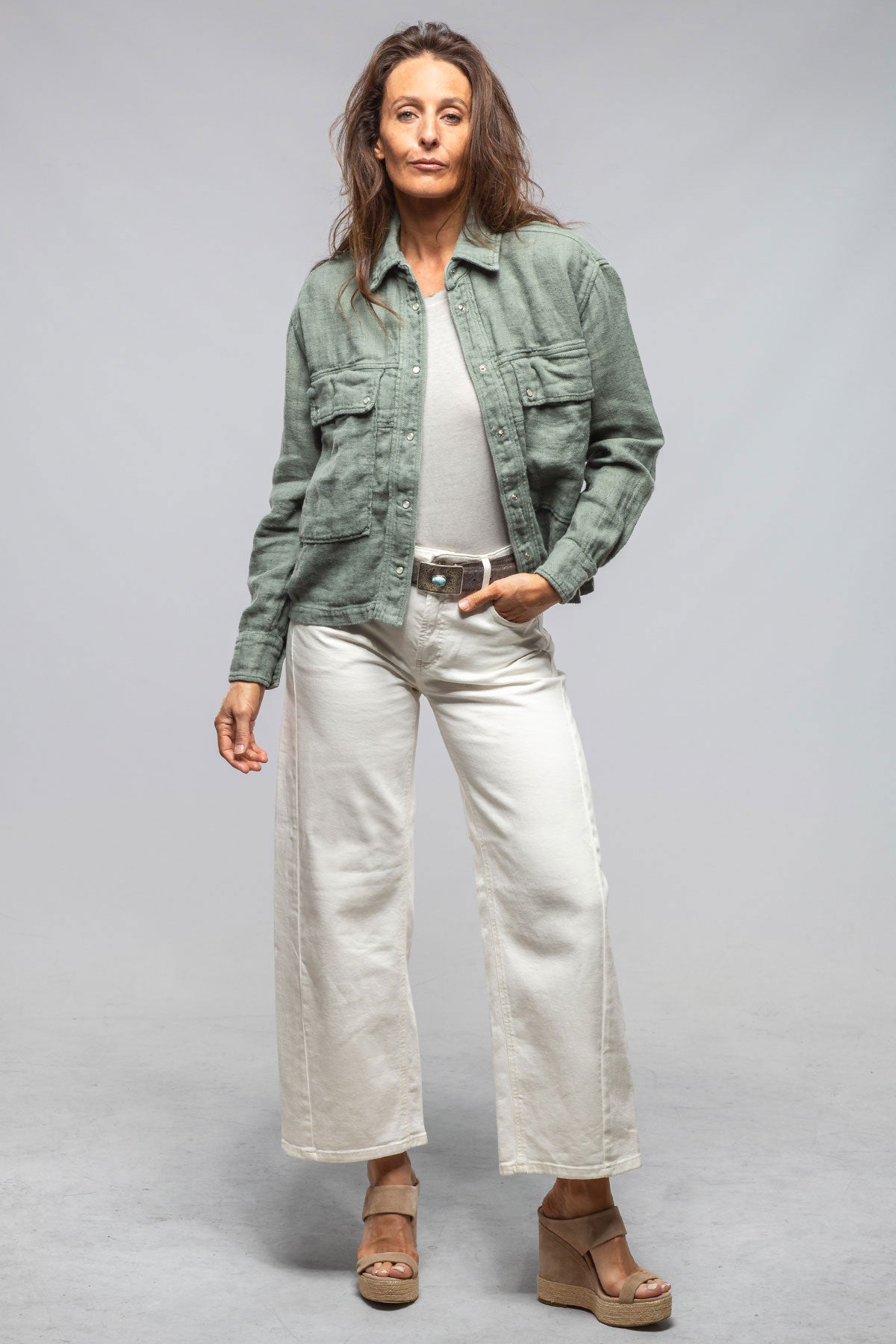 Dune Arroya Washed Linen Jacket In Sage Ladies - Outerwear - Lightweight