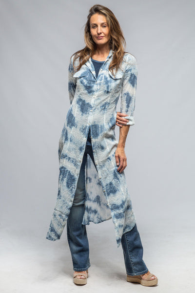 Dune Carol Crepe Cotton Long Shirt In Blue Tie Dye Ladies - Tops