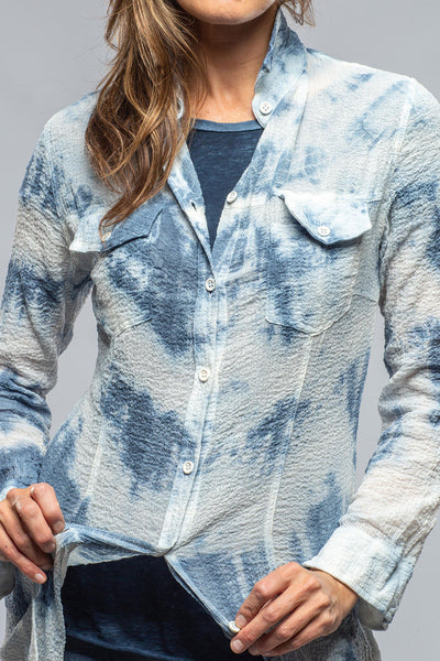 Dune Carol Crepe Cotton Long Shirt In Blue Tie Dye Ladies - Tops