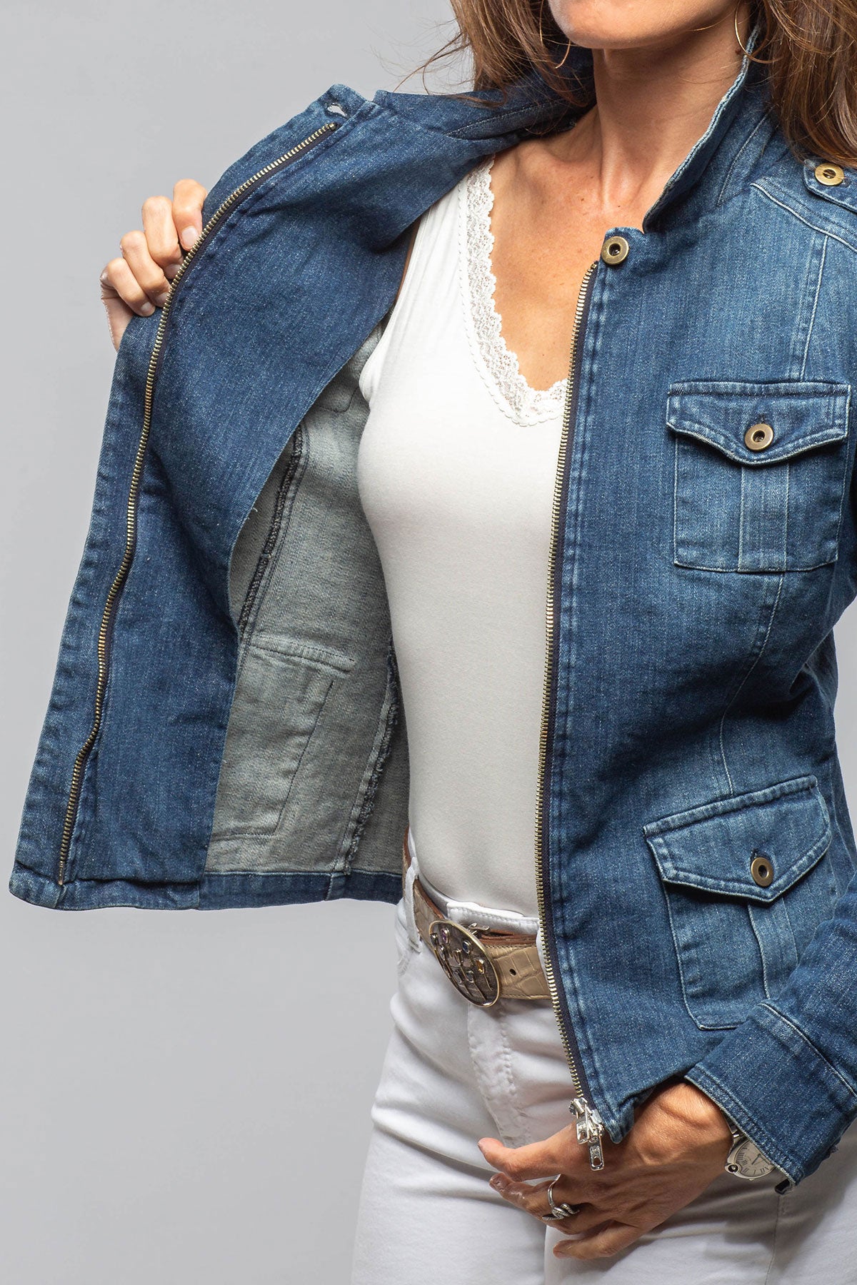Dune | Pagosa Vintage Denim Jacket In Mid Blue | Ladies - Outerwear - Lightweight 