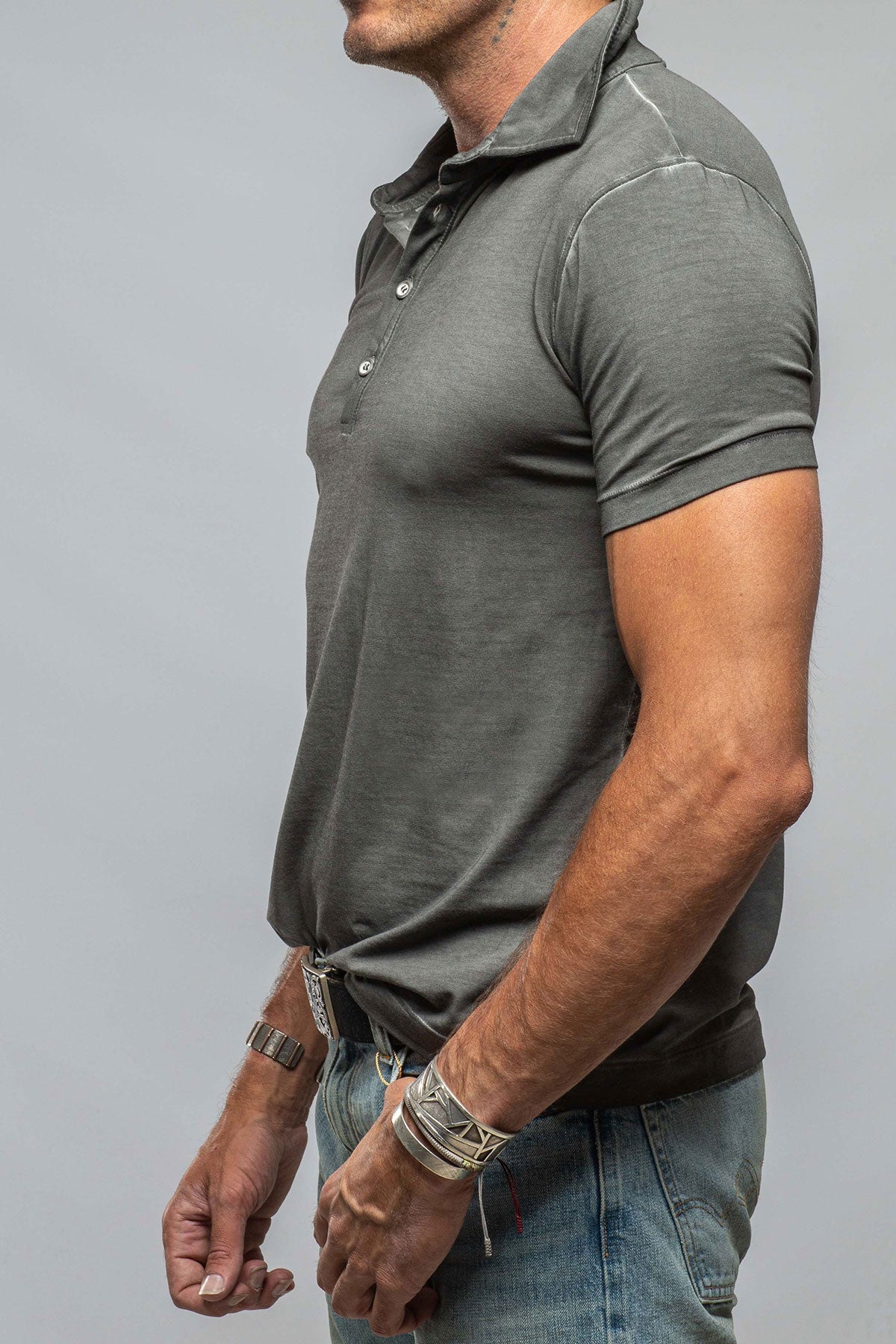 Dune Toulour SS Woven Polo in Anthracite Mens - Shirts - Polos