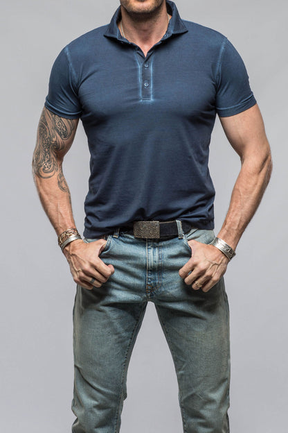 Dune Toulour SS Woven Polo in Navy Mens - Shirts - Polos