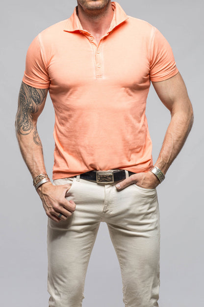 Dune Toulour SS Woven Polo in Peach Mens - Shirts - Polos