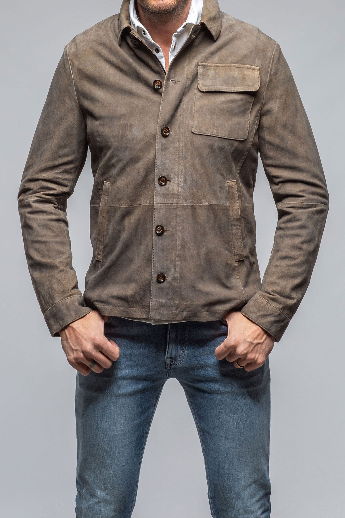 Oakley Suede Shirt Jacket In Mushroom