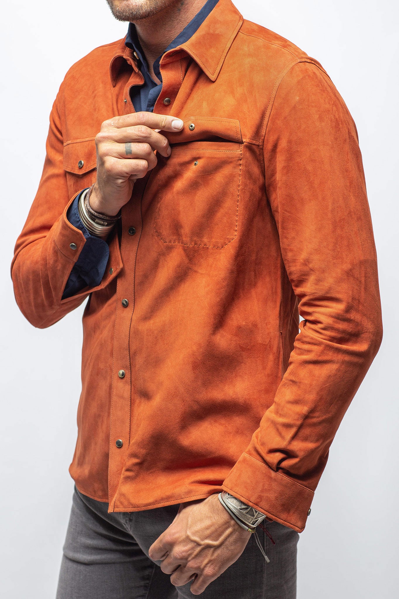 Barron Suede Shirt in Burnt Red | Mens - Outerwear - Leather | AjMone