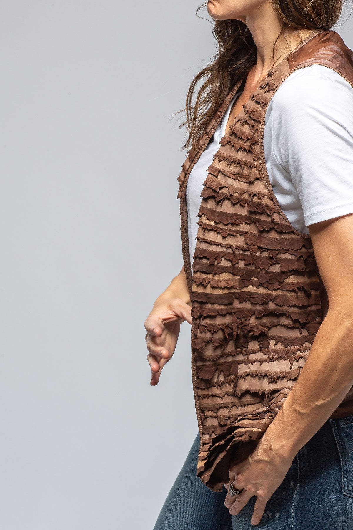 Ariza Short Leather Stripe Vest | Ladies - Outerwear - Leather | Dune