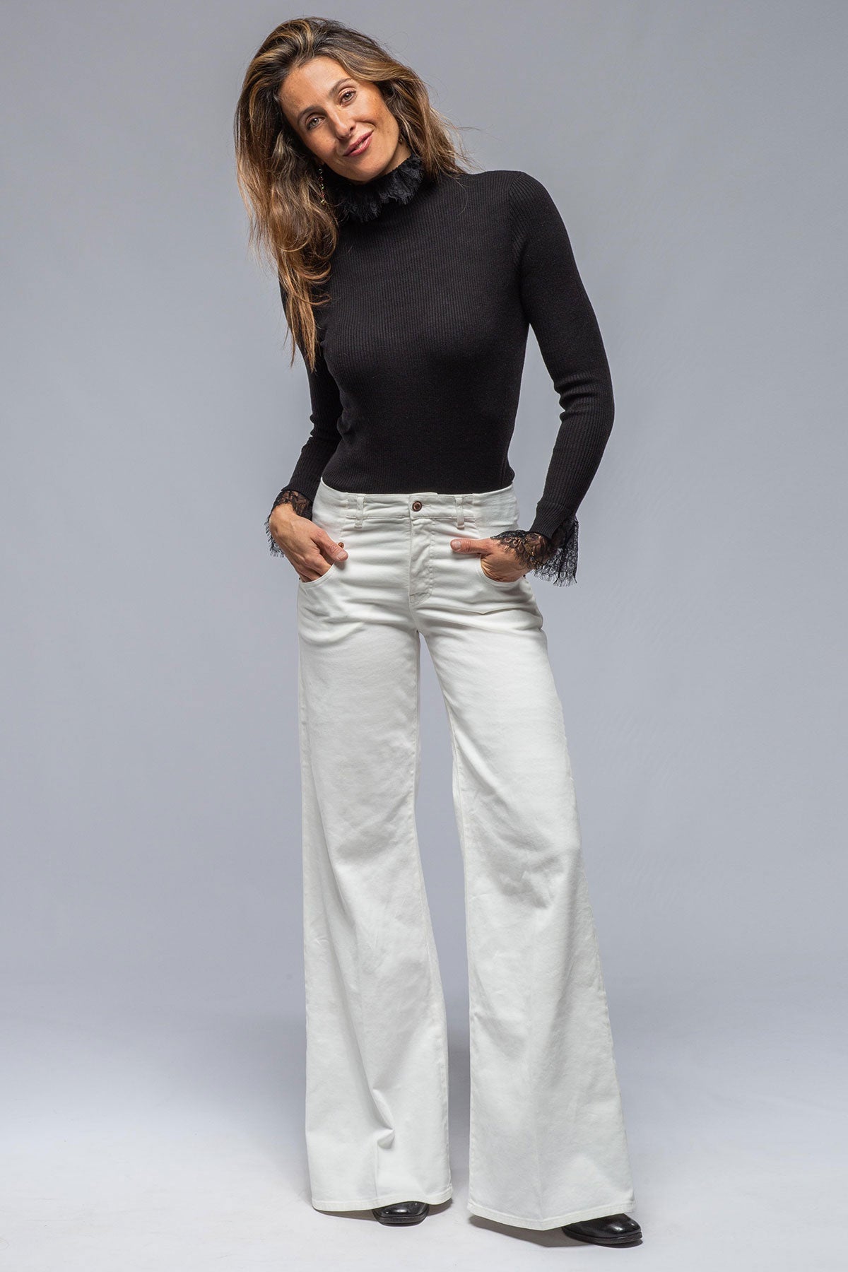 European Culture Cara Wide Leg Cotton Pant In Off White Ladies - Pants - Jeans