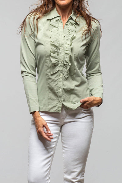 European Culture Pennelope Ruffle Front Shirt In Sage Ladies - Blouses