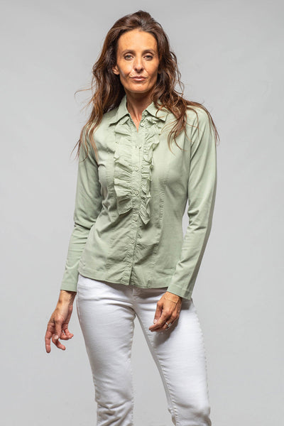 European Culture Pennelope Ruffle Front Shirt In Sage Ladies - Blouses