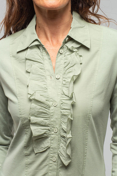 European Culture Pennelope Ruffle Front Shirt In Sage Ladies - Blouses